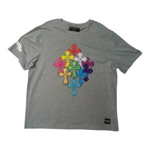 Modern Eternity Gray Short Sleeve Tee with Rainbow Cross Motif